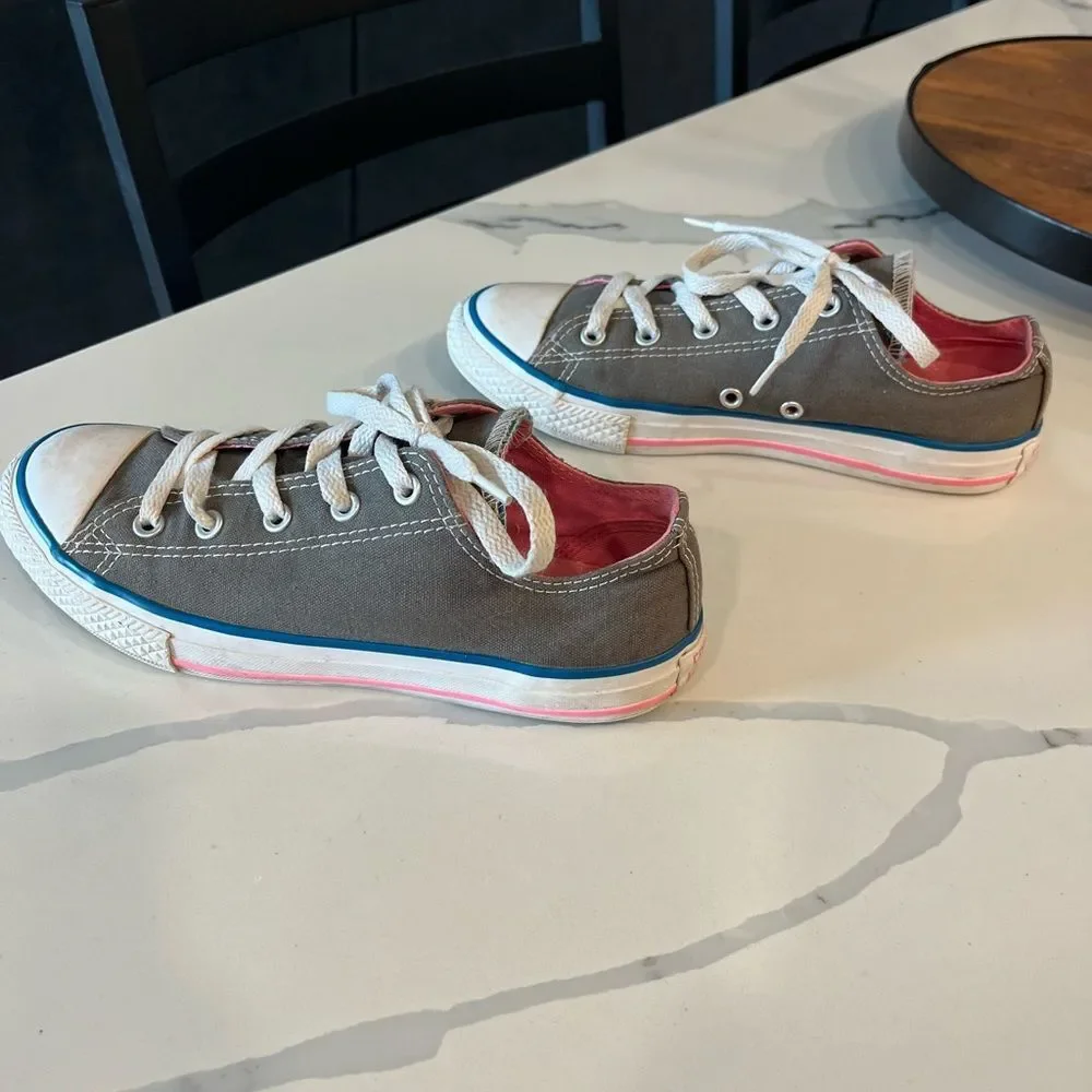 Converse All Star Girl's Gray Pink‎ Low Top Double Tongue Sneakers Sz 3